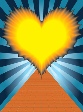  The flaming heart in the end of the tracks on the background radiation.のイラスト素材