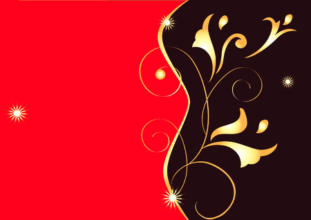 Golden floral pattern on a red-black background. のイラスト素材