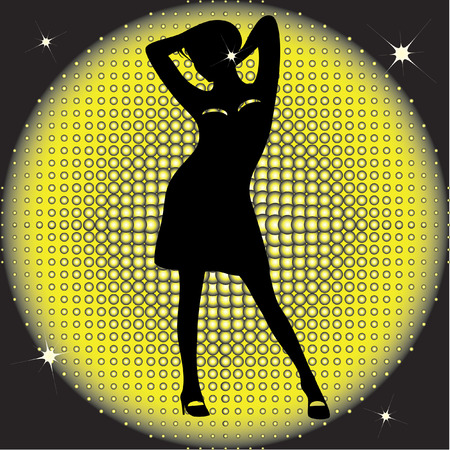 silhouette of a dancing woman on the background of yellow circles. のイラスト素材