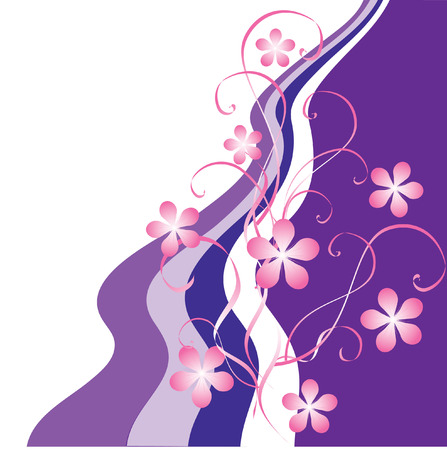 Abstract pink flowers and ribbons on a white background. のイラスト素材