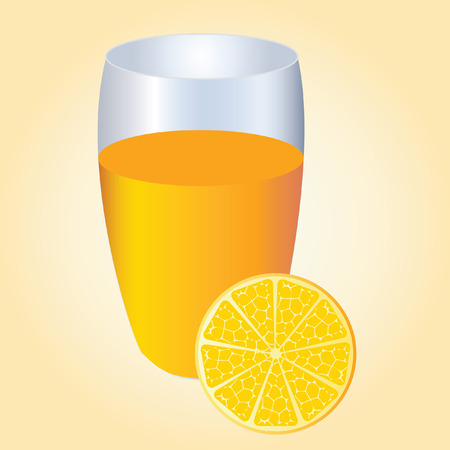 A slice of orange and a glass of orange juice on an orange background. のイラスト素材