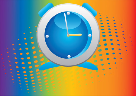 Vector blue clock on rainbow background のイラスト素材