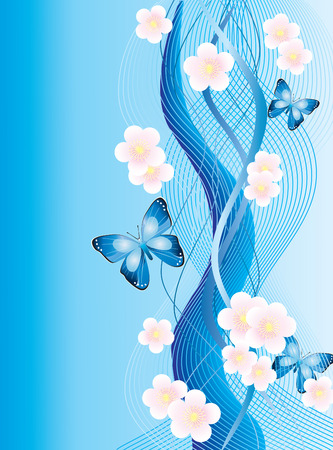 Abstract background with butterflies and flowers.のイラスト素材