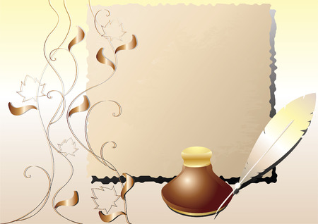 Inkwell, pen, an old paper.のイラスト素材