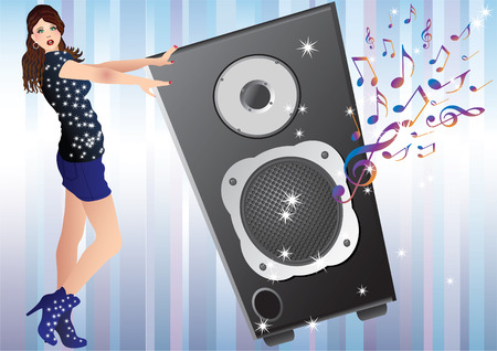 A pretty girl and a speaker.のイラスト素材