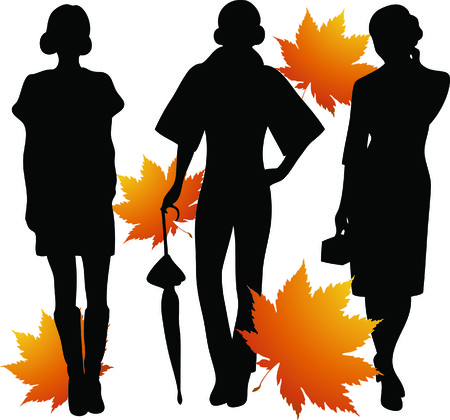 Silhouettes of the girls and leaves.のイラスト素材