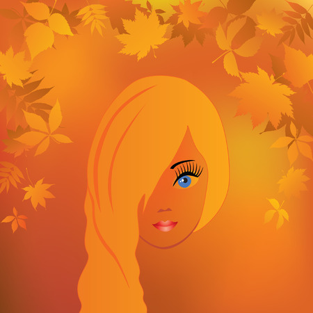 The girl's face in the autumn background.のイラスト素材
