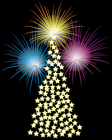 Christmas tree and fireworks.のイラスト素材