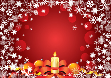Christmas background with a candle, balloons and the frame of the snowflakes.のイラスト素材