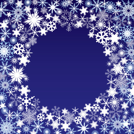 Abstract frame of winter snowflakes on a blue background.のイラスト素材