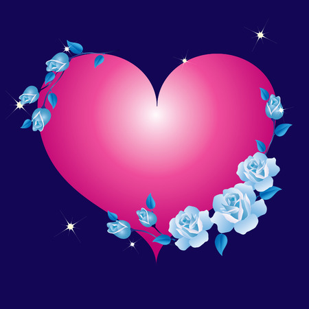 Abstract heart framed with blue roses のイラスト素材