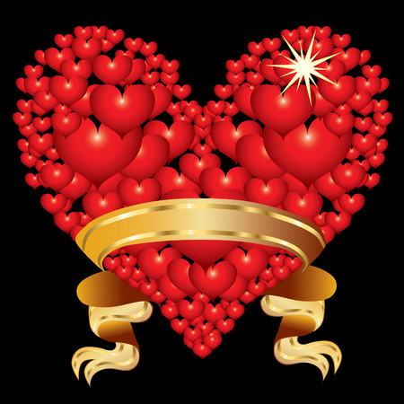 Abstract red heart with golden ribbon のイラスト素材