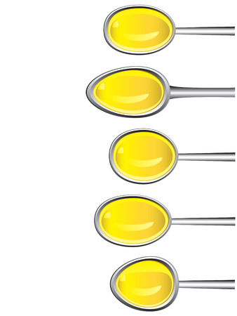 Five spoons with yellow liquid のイラスト素材