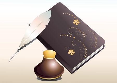 old book and inkwell old book with ornaments, pen and ink のイラスト素材