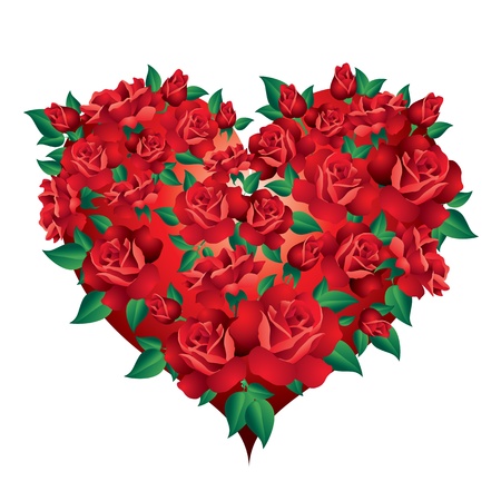 Heart of roses Heart with red roses and green leavesのイラスト素材