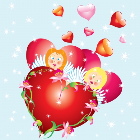 Valentines backgroundAbstract background with angels and heartのイラスト素材