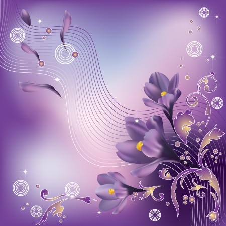 Abstract background with crocuses and ornaments のイラスト素材