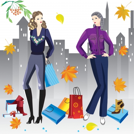 Women on shopping のイラスト素材