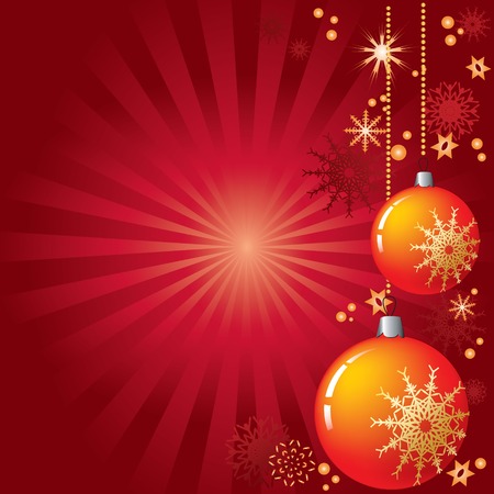 Christmas background with balls and red rays.のイラスト素材