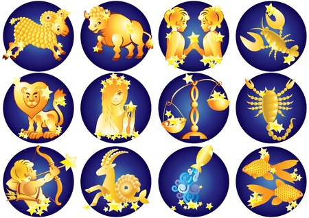 twelve signs of the Zodiac with stars on a blue background.のイラスト素材