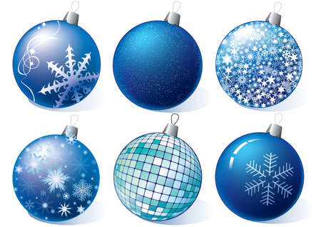 Six Christmas ornaments on a white backgroundのイラスト素材