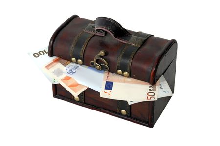Chest with European currencyの写真素材