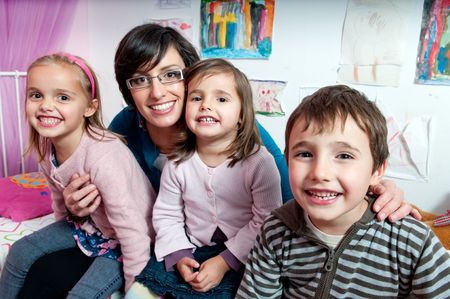 Happy children with their mother 