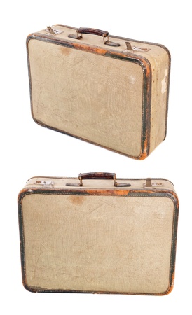 Vintage brown suitcase isolated on white backgroundの写真素材
