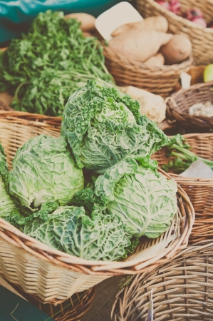Fresh cabbage at the farmers marketの写真素材