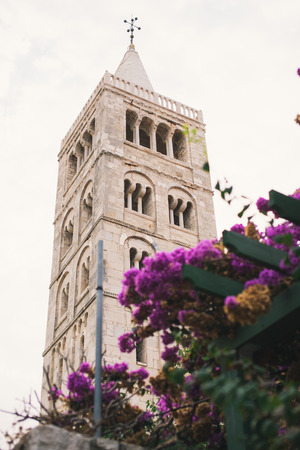 Church tower in city of Rab, Croatiaの写真素材