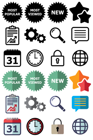 A set of simple icons for use on the web or in print. It's split in to black and white and color versions. The colors can easily be changed.のイラスト素材