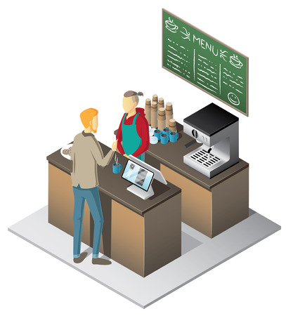 Vector isometric coffee shopのイラスト素材