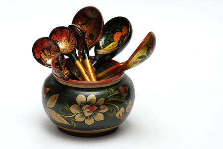  decorated wooden hand made tableware,の写真素材