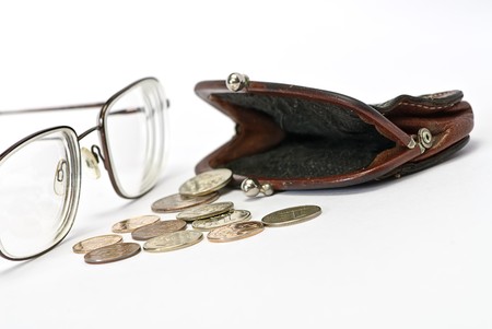 change purse and coin isolated on white