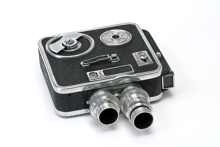 old cine camera on white isolatedの写真素材