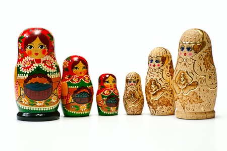 Russian dolls on white background isolatedの写真素材