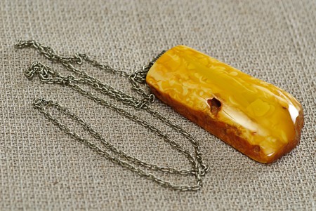 amber necklace and metal  chainの写真素材