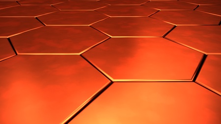 copper metallic hexagons structure background 3d renderの写真素材