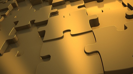 Satinated gold material displaced puzzle 3d renderの写真素材