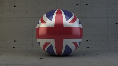 United kingdom flag sphere icon in concrete room 3d render