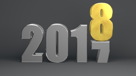 2018 happy new year metal text isolated, 3d render