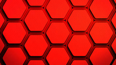 Hexagonal red, background texture, 3d illustration, 3d renderingの写真素材