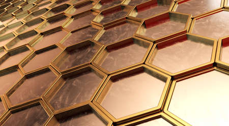 gold and silver metal hexagon background, 3d render illustration