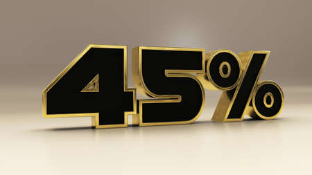 45 percent 3d gold and black luxury text isolated on white, 3d render illustrationの写真素材