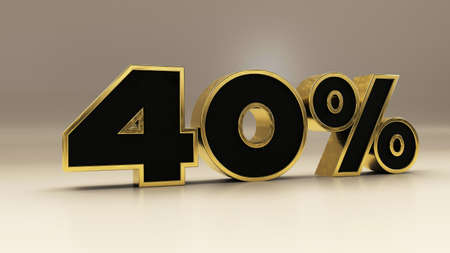 40 percent 3d gold and black luxury text isolated on white, 3d render illustrationの写真素材