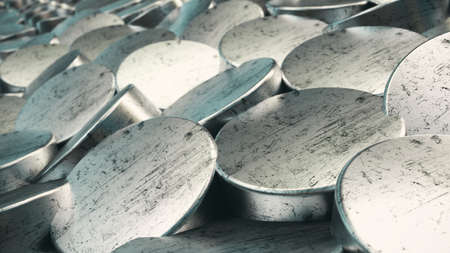 Scratched Metal round abstract futuristic background, 3d render illustrationの写真素材