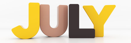 July calendar month - letters in multicolor palette, 3d render illustrationの写真素材