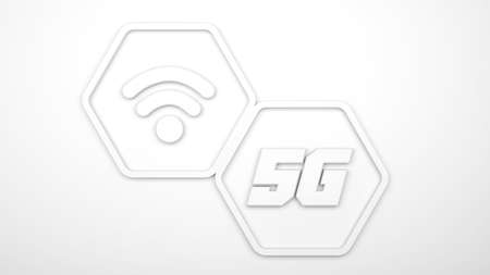 5g network white blank minilist background with hexagon shapes. 3d render illustrationの写真素材