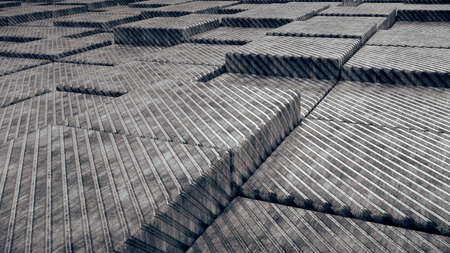 Metal scratched grungy 3d cubes tiles background from perspective view, minimalistic concept. 3d...