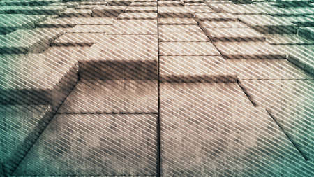 Metal scratched grungy 3d cubes tiles background from perspective view, minimalistic concept. 3d render illustration.の写真素材